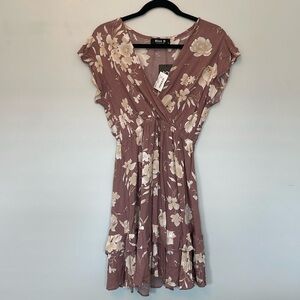 Flutter Sleeve Floral Mauve Dress